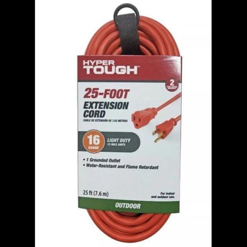 Hyper Tough 25FT 16 guage Orange Outdoor Extension Cord  tie and hanger